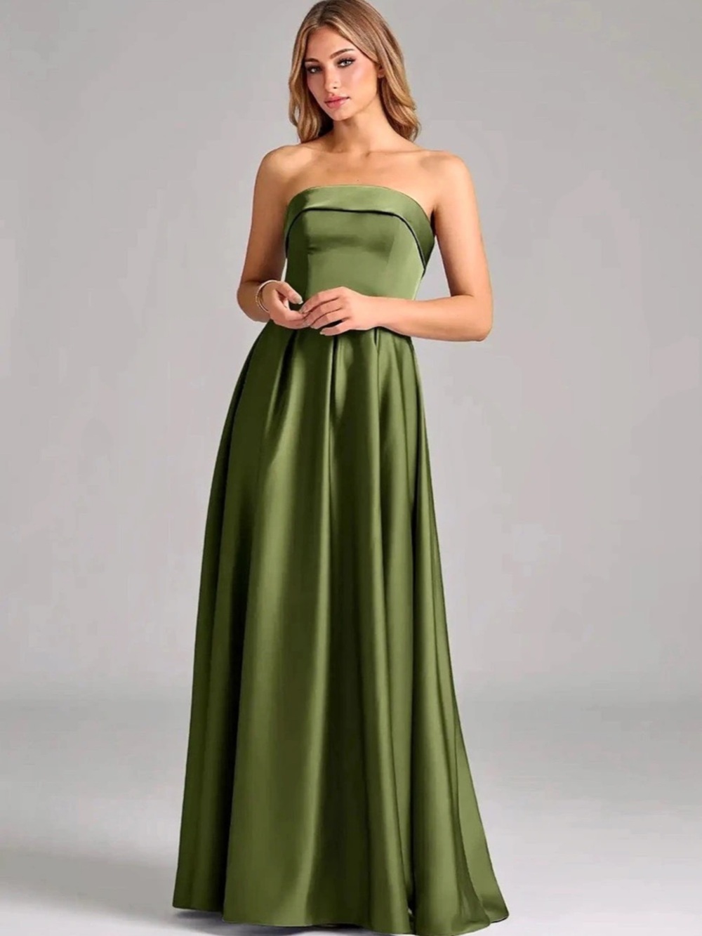 Azazie Lucienne Strapless Green Maxi Dress Size A2
